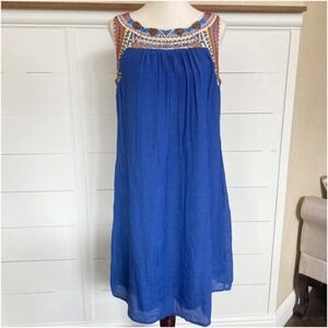 Luxoloxy Blue Sleeveless Beaded Crepe Embroidered Boho‎ Dress - S EUC